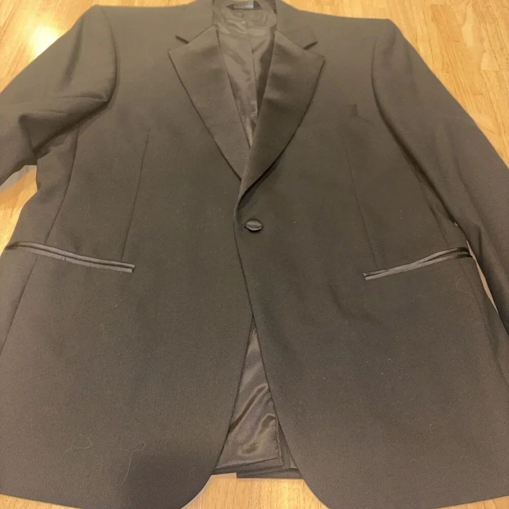 Jos. A. Bank 44L 36x30 Black 100% Wool Worn 1x 2Pc Tuxedo Mens Jacket Pants Suit